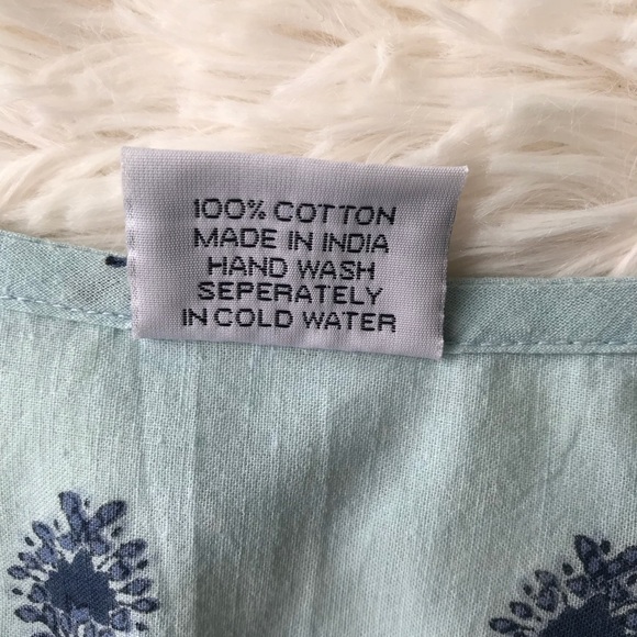 Blue print empire waist batik print summer dress v neck spaghetti strap - Picture 6 of 7